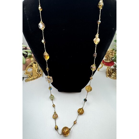 ITALIAN GLASS BEADS MURANO  ART GLASS FOILED CARNIVAL NECKLACE 30" LONG - Picture 3 of 7